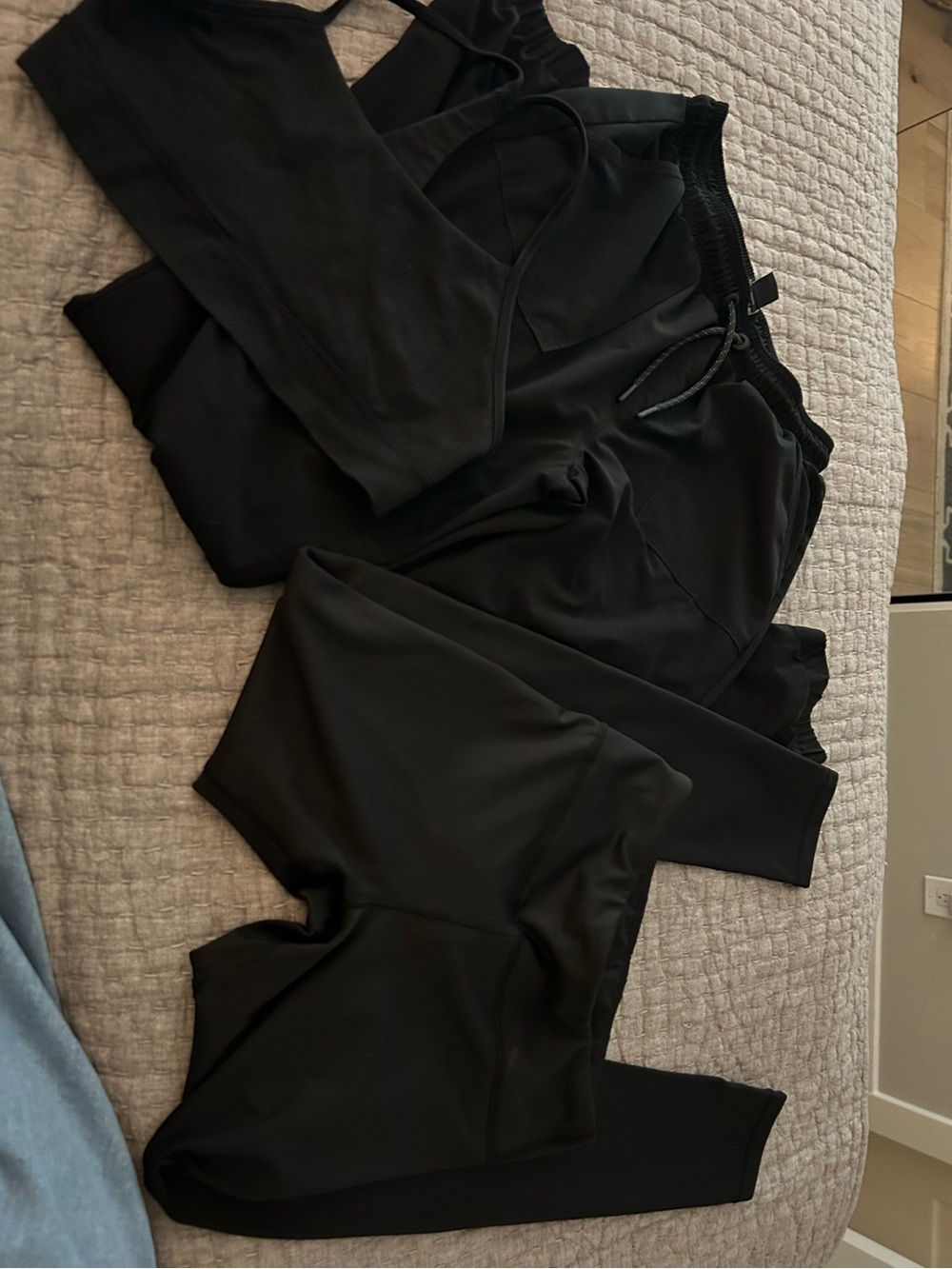 Athleta Girl Black Joggers, leggings and sports bra set in size large.
